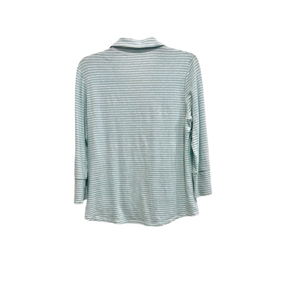 J. McLaughlin Brynn Linen Knit Top Blue Striped Button Shirt Size M 3/4 Sleeve - Picture 2 of 4